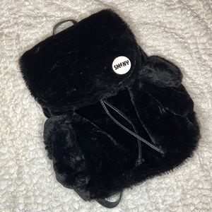 Steve Madden Black Faux Fur Backpack